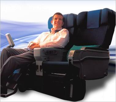 US Airways has a seat pitch of 94” for first class, 55” for business class 